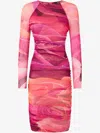 Roberto Cavalli Sheath Dress With Rose Print In Pink