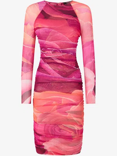 ROBERTO CAVALLI ROSE-PRINT MIDI DRESS