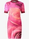 Roberto Cavalli Short Dress With Rose Print And Glitter Borders In Pink
