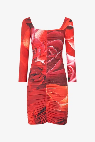 ROBERTO CAVALLI ROSE-PRINT MINI DRESS