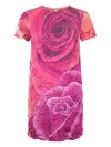 Roberto Cavalli Crinkle-effect Dress With Rose Print In Rosa