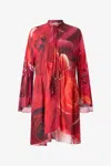 Roberto Cavalli Mini Dress With Rose Print And Sash In Rosso