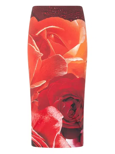 ROBERTO CAVALLI ROSE-PRINT PENCIL SKIRT