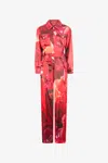 Roberto Cavalli Rose-print Shirt-style Jumpsuit In Red
