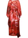 Roberto Cavalli Waist Belted Flowy Floral Knee Length Dress In Red