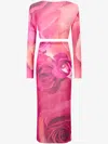 Roberto Cavalli Garden Rose Stretch Tulle Top & Skirt In Pink