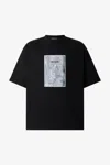 Roberto Cavalli Rose-print T-shirt With Logo In Black