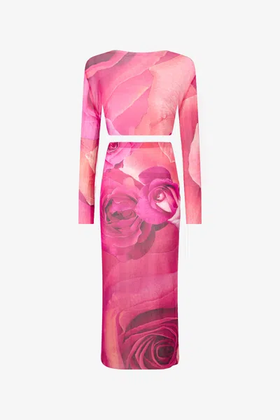 Roberto Cavalli Rose Print Top And Skirt Set In Rosa