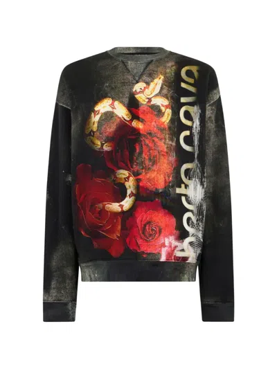 Roberto Cavalli Rose-print Faded-effect Sweater In Black