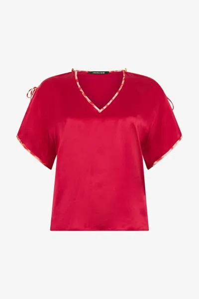 Roberto Cavalli Tie-detail Silk Top In Red