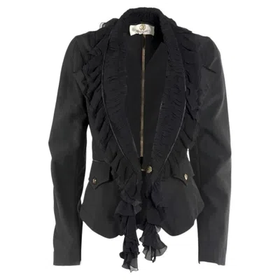 Pre-owned Roberto Cavalli Rouches Jacket Size 42 In Black