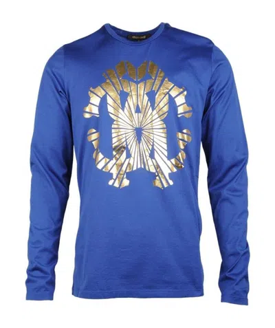 Roberto Cavalli Round-necked Logo T-shirt In Blue