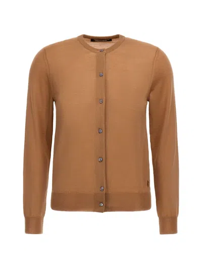 Roberto Cavalli Round-neck Wool Cardigan In Brown