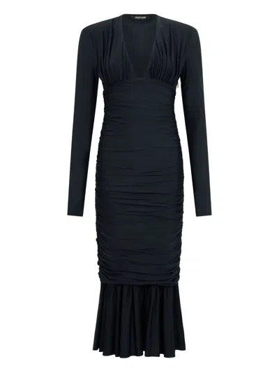 Roberto Cavalli Ruched-detail Midi Dress In Black