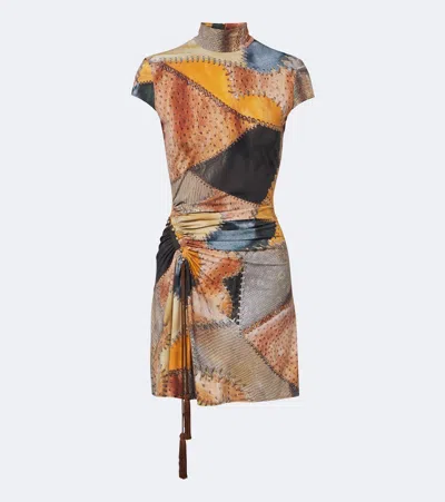 Roberto Cavalli Ruched Trompe L'ail Minidress In Brown