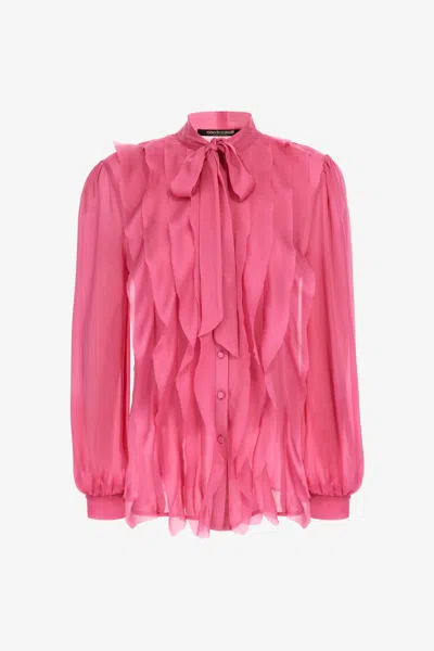 Roberto Cavalli Ruffle Shirt In Fuchsia