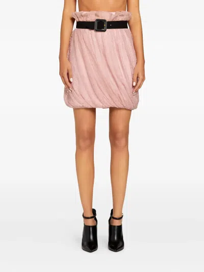Roberto Cavalli Ruffled Belted Mini Skirt In Pink