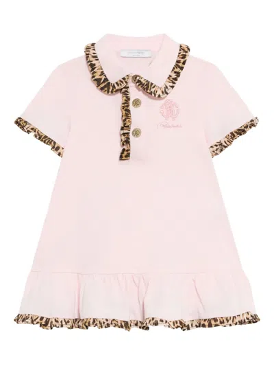 Roberto Cavalli Babies' Ruffled Jaguar-print Trim Dress In Pink