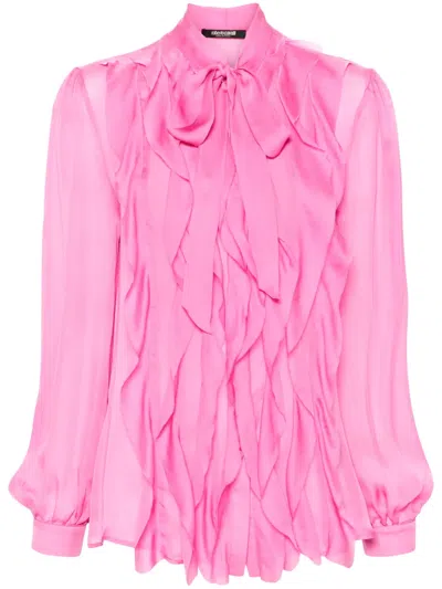 Roberto Cavalli Ruffled Pussy-bow Shirt In Pink