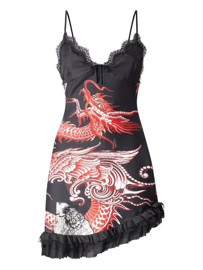 Roberto Cavalli Ruffled Silk Mini Dress In Black