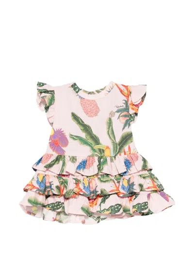 Roberto Cavalli Babies' Ruffled Tropical-print Casual Dress In Pink