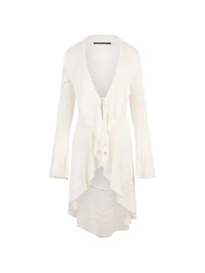 Roberto Cavalli Ruffled-trim Flared-sleeve Cardigan In Multi