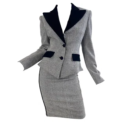 Pre-owned Roberto Cavalli Runway Fall 2005 Size 42 / 8 Black White Plaid Skirt Suit Y2k