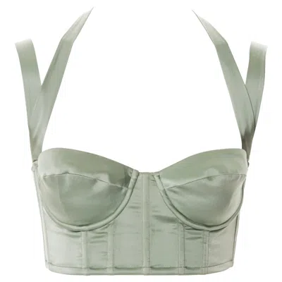 Pre-owned Roberto Cavalli Sage Green Silk Corset, Ss 2004