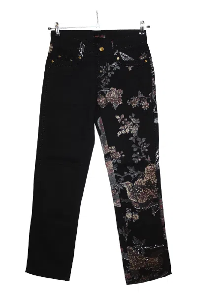 Pre-owned Roberto Cavalli Sakura Blossom Graphic Straight-leg Jeans In Black