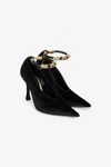 Roberto Cavalli Velvet Stiletto Heels With Jewel Anklet In Black