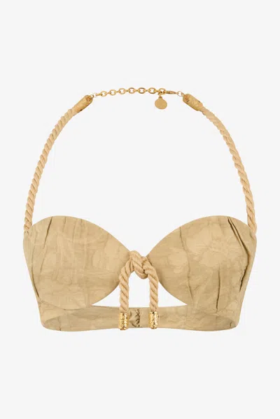 Roberto Cavalli Sand Bralette Top With Rope Detail In Brown