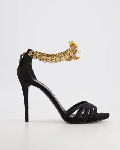 Roberto Cavalli Sandal Heels With Crystal Gold Ankle-strap Details In Black
