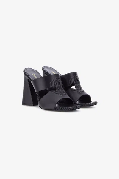 Roberto Cavalli Sandals With Monogram Mirror Snake In Black