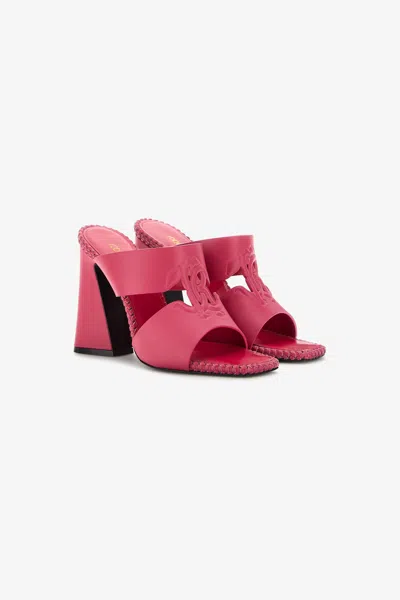 Roberto Cavalli Sandals With Monogram Mirror Snake In Fuchsia