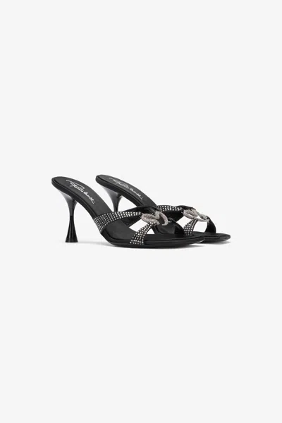 Roberto Cavalli Sandals With Rhinestones And Snake Jewel In Black
