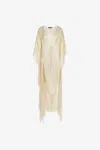 Roberto Cavalli Satin Caftan With Ray Of Gold Print In Ivory