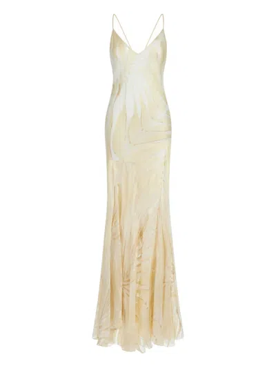 Roberto Cavalli Satin Maxi Dress In Neutrals