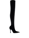Roberto Cavalli Satin Pointed-toe Thigh-high Boots In Black