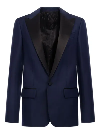 Roberto Cavalli Satin-trim Blazer In Blue