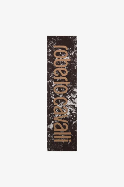 Roberto Cavalli Scarf With Appaloosa Print And Logo In Brown Tf435