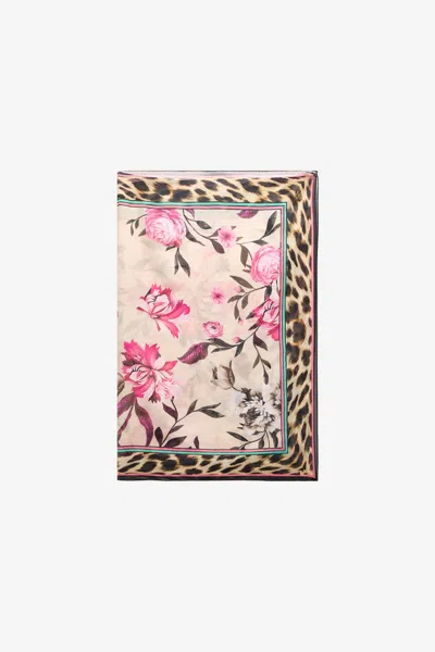 Roberto Cavalli Scarf With Floral And Jaguar Skin Print In Multicolor