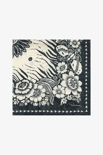 Roberto Cavalli Scarf With Zebra Pattern And Mirror Snake Monogram In Blue