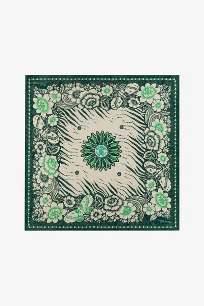 Roberto Cavalli Scarf With Zebra Pattern And Mirror Snake Monogram In Green