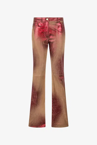 Roberto Cavalli Metallic Leather Flare Pants In Multi