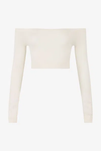 Roberto Cavalli Open-shoulder Crop Top In Ivory