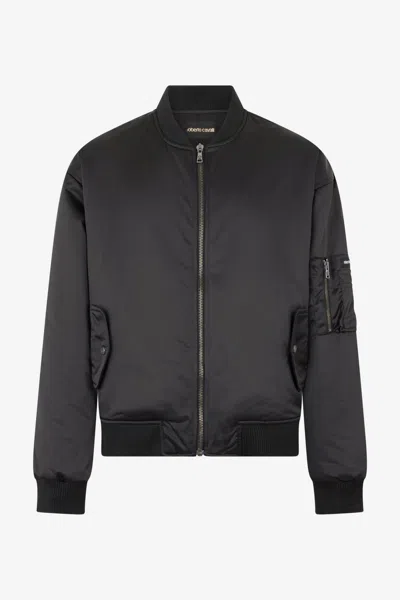 Roberto Cavalli Black Bomber Jacket With Monogram Rc