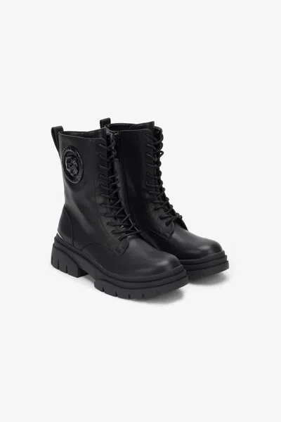 Roberto Cavalli Black Combat Boots With Logo