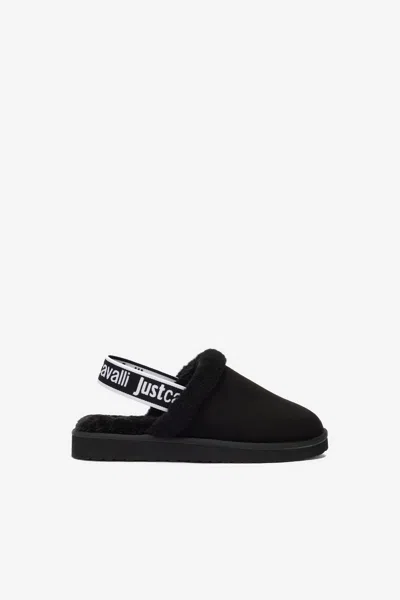 Roberto Cavalli Black Comfy Style Sabot Shoes In Animal Print