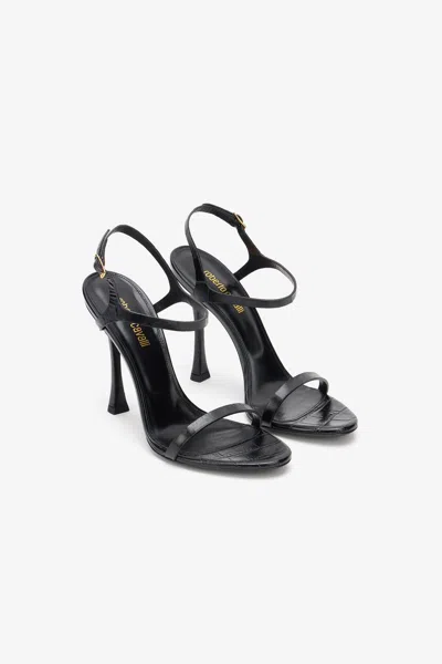Roberto Cavalli Black Croc-effect Leather High-heel Sandals