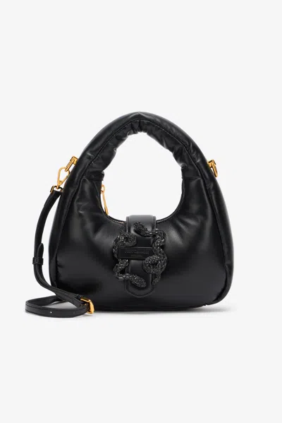 Roberto Cavalli Schwarze Schultertasche Mit Schlangenmotiv In Black